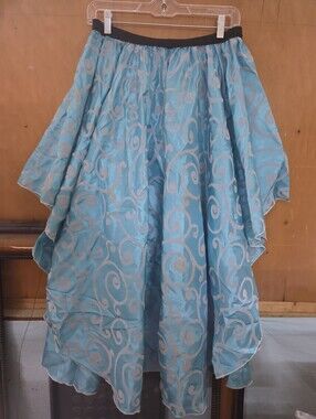 Damsel In This Dress Turquoise Blue Swirl Floral Taffeta Handkerchief Hem Skirt